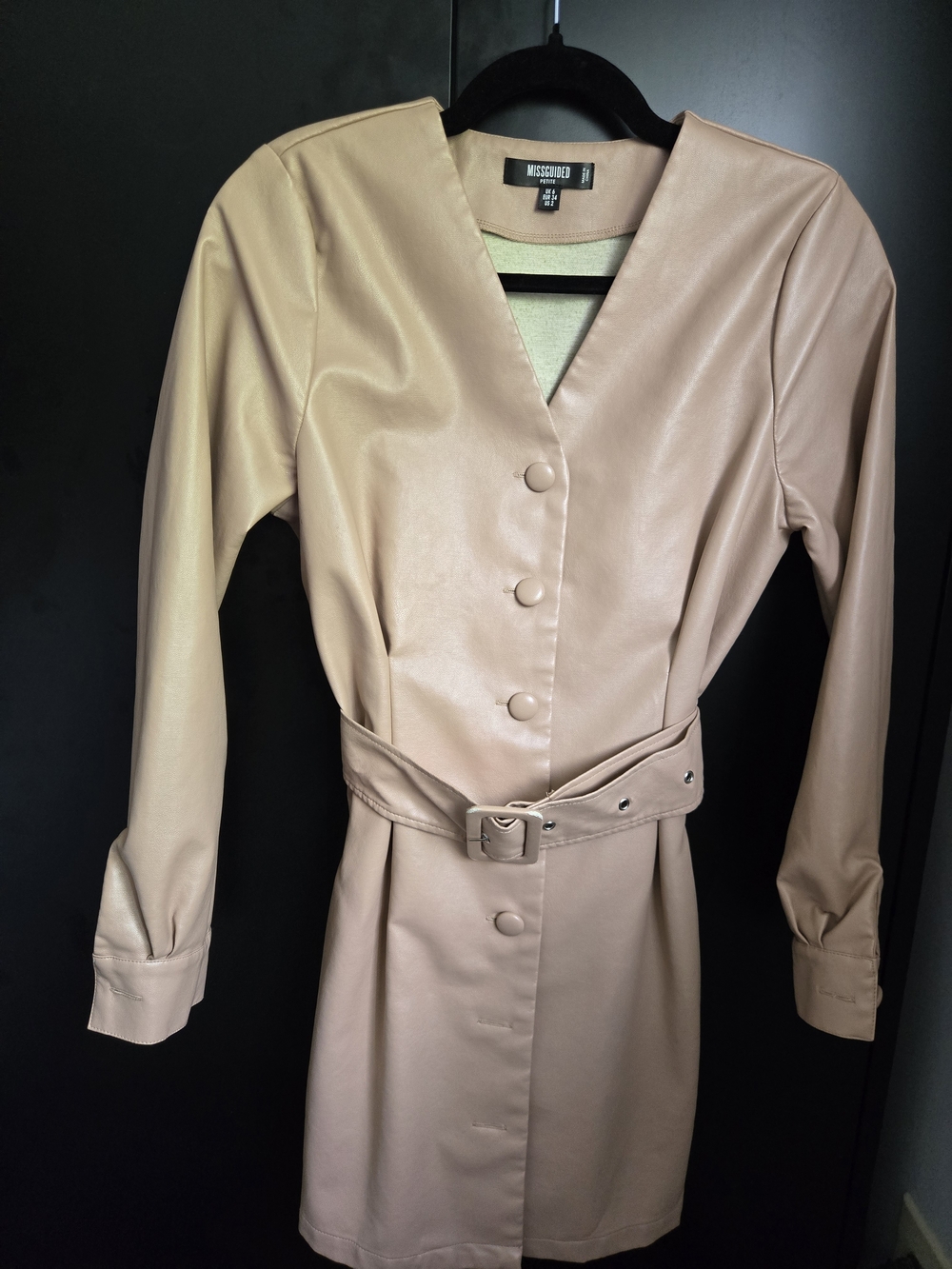 Missguided Nude Faux Leather Belted Dress Xs